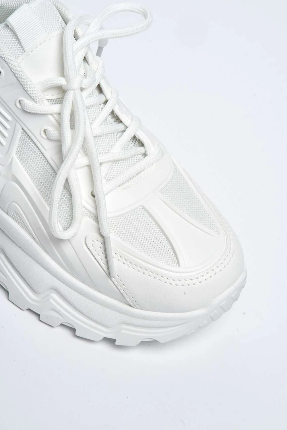 Yug Chunky Sole Lace-Up Trainers in White - Image 6