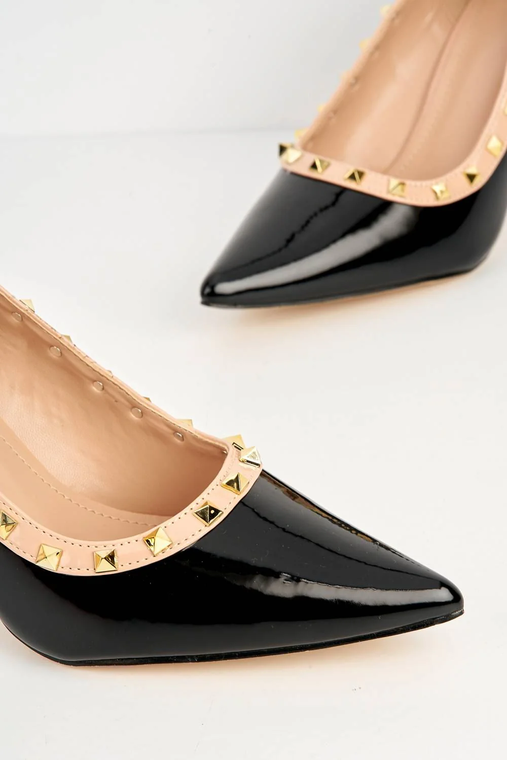 Zafira Gold Studded Court Shoes in Black Patent - Image 5
