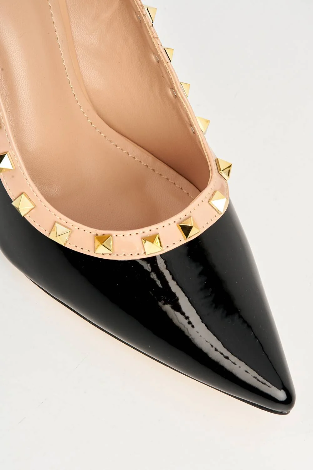 Zafira Gold Studded Court Shoes in Black Patent - Image 6