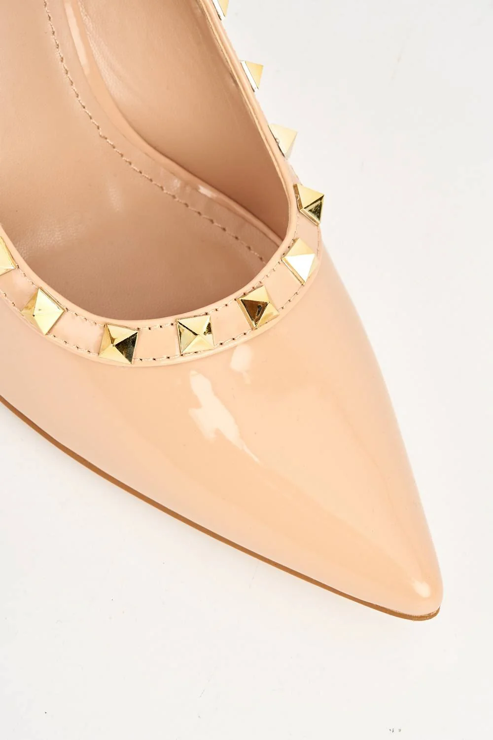 Zafira Gold Studded Court Shoes in Nude Patent - Image 6