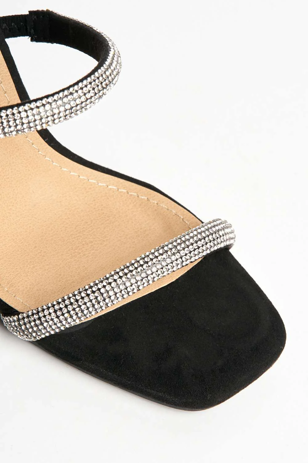 Zayah Diamante Straps Block Heel Mule in Black Suede - Image 6