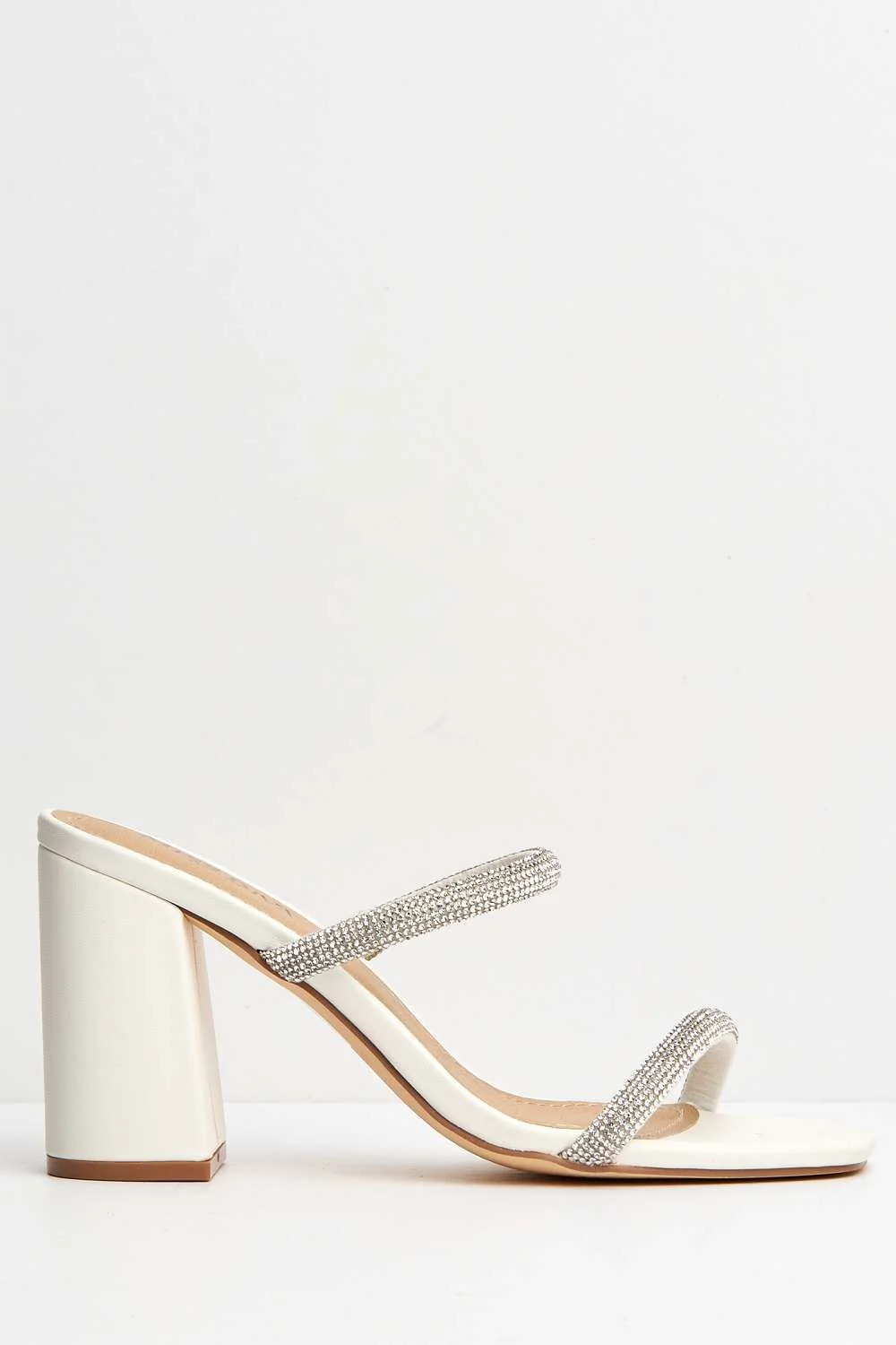Zayah Diamante Straps Block Heel Mule in White Matt - Image 5