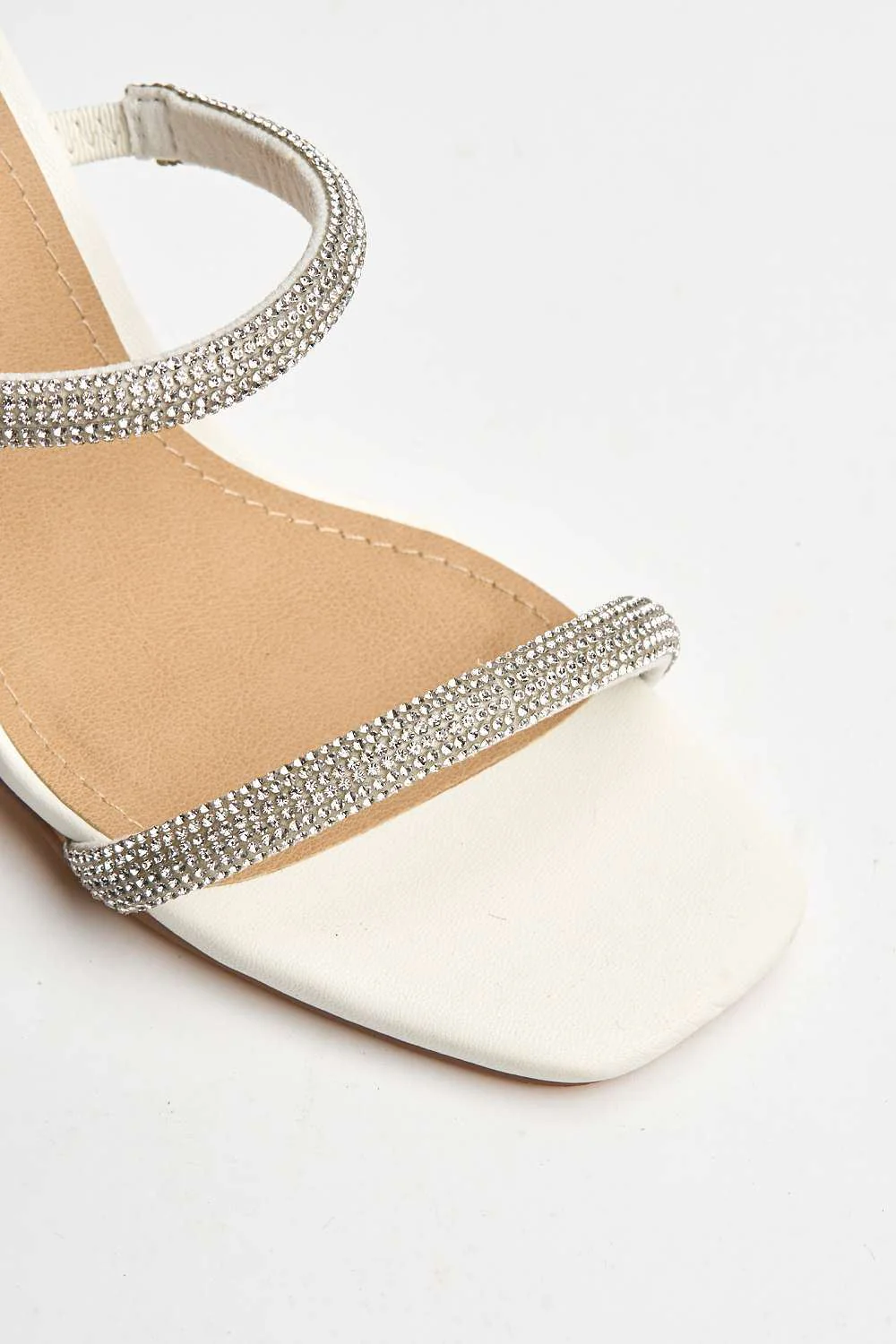 Zayah Diamante Straps Block Heel Mule in White Matt - Image 6