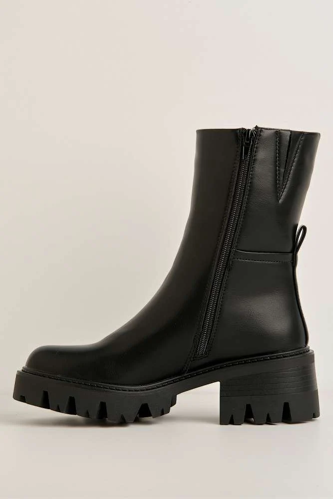 Zephyr Cleated Block Heel Sole Panel Ankle Boots in Black - Image 5