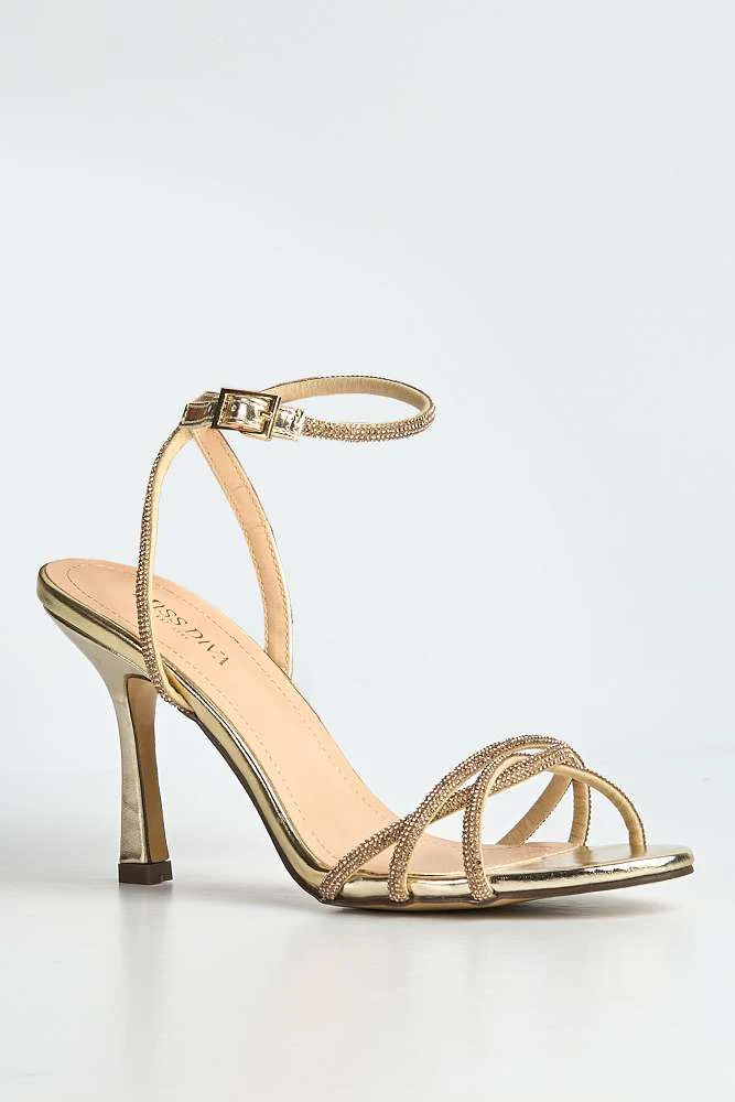 Zinnia 3 Diamante Twist Band High Heeled Sandals in Gold - Image 4