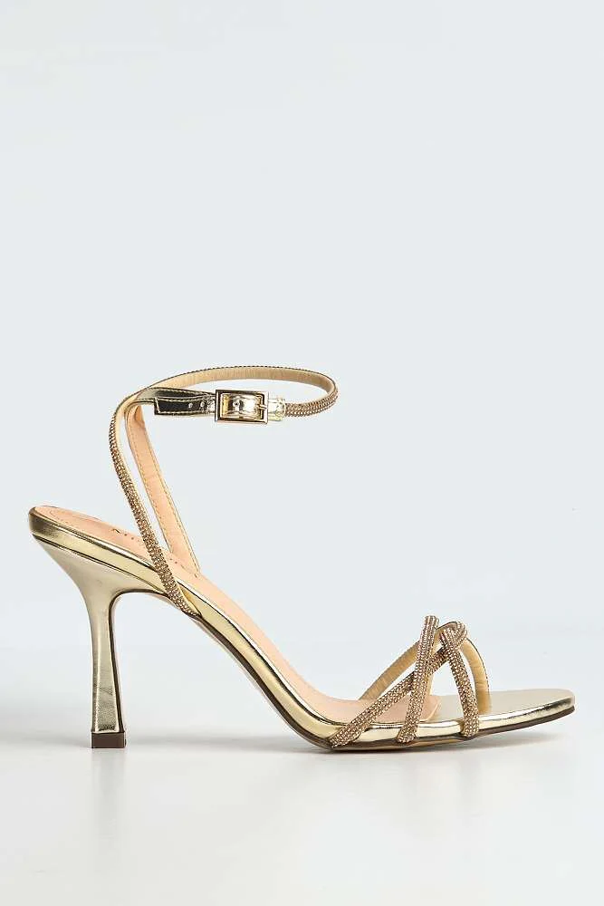 Zinnia 3 Diamante Twist Band High Heeled Sandals in Gold - Image 6
