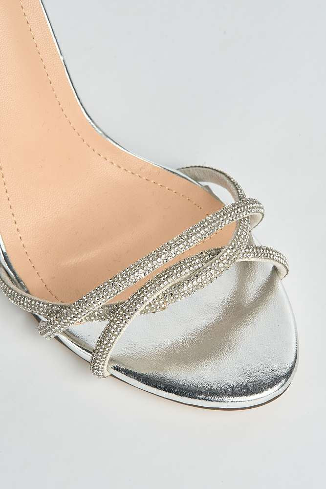 Zinnia 3 Diamante Twist Band High Heeled Sandals in Silver - Image 5