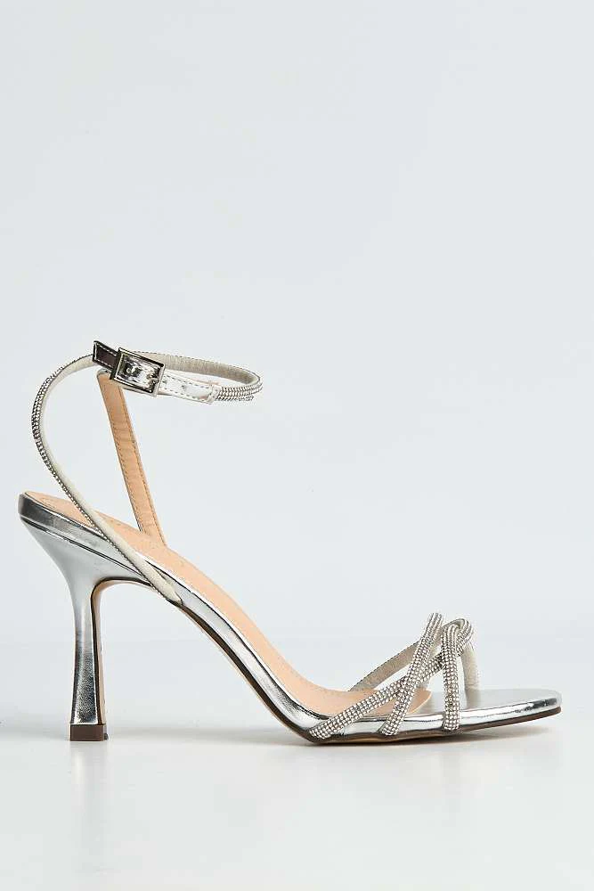 Zinnia 3 Diamante Twist Band High Heeled Sandals in Silver - Image 6