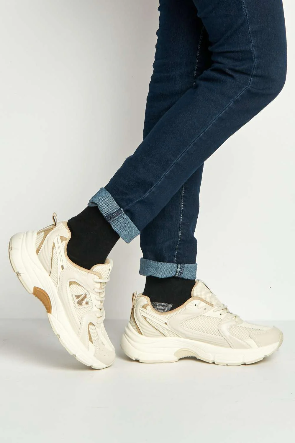 Zoona Mesh Detail Lace-Up Trainers in Beige - Image 2