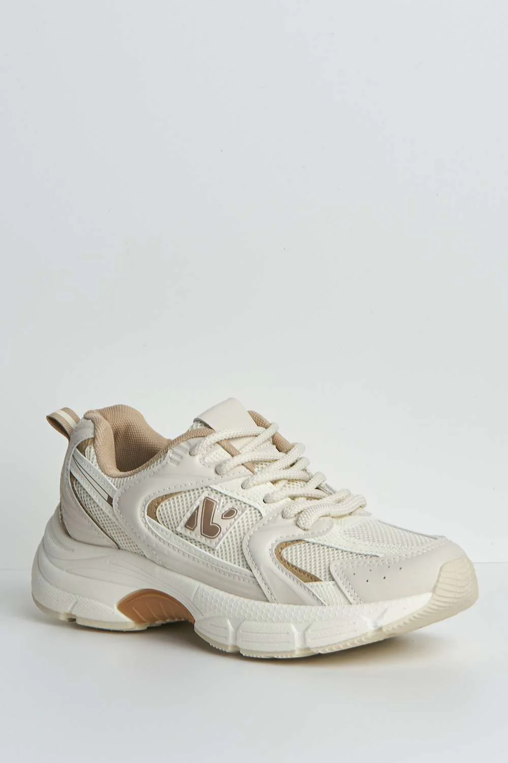 Zoona Mesh Detail Lace-Up Trainers in Beige - Image 4