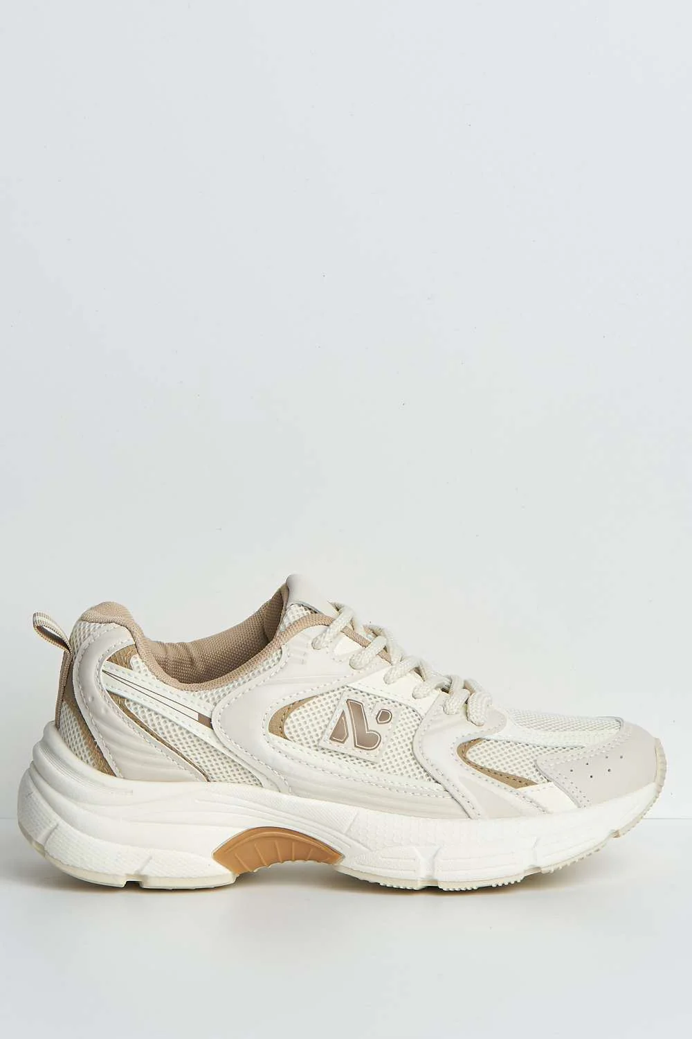 Zoona Mesh Detail Lace-Up Trainers in Beige - Image 5