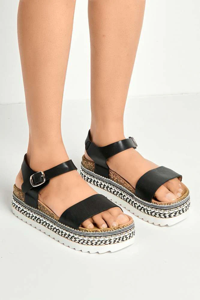 Zorro Bedded Espadrille Flatform Sandals in Black - Image 3