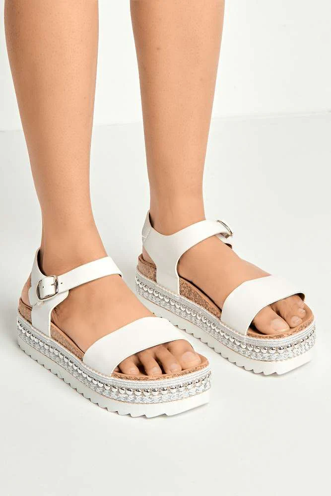 Zorro Bedded Espadrille Flatform Sandals in White - Image 3