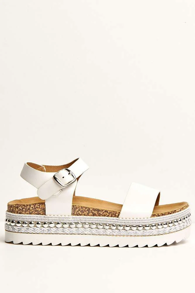 Zorro Bedded Espadrille Flatform Sandals in White - Image 4