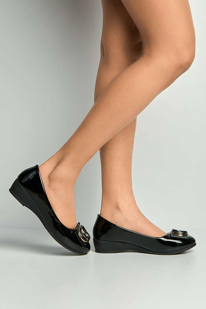 Zosia Brooch Detail Wedge Slip on Pumps in Black Matt - Image 3