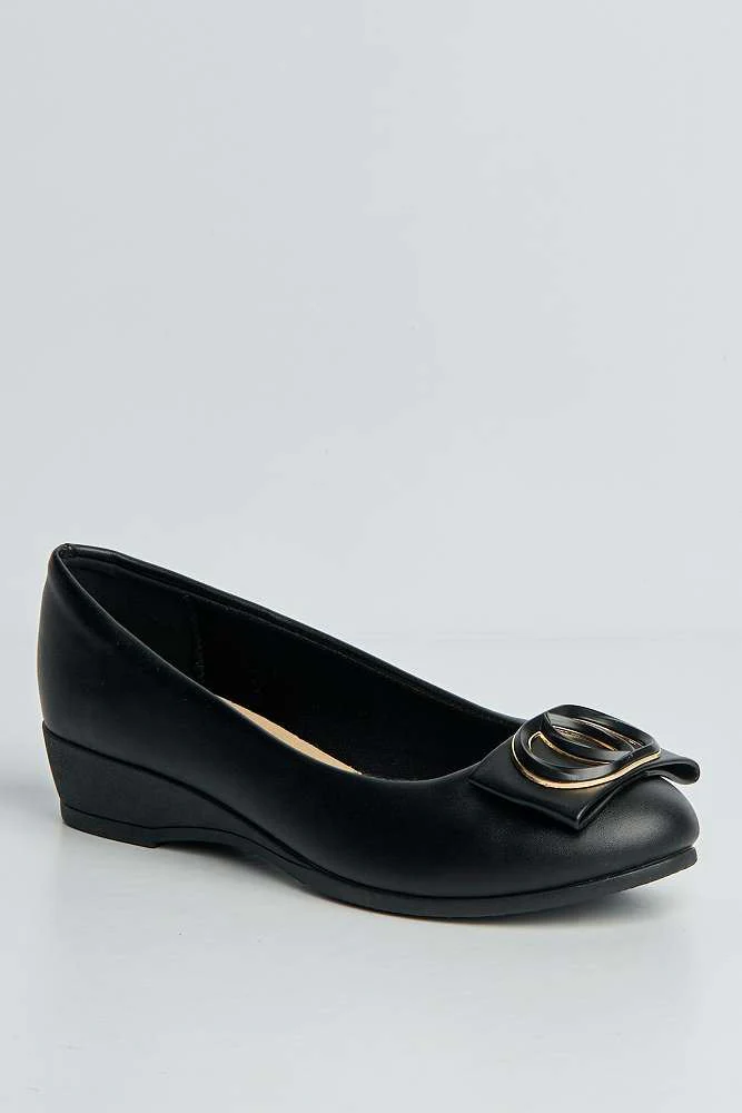 Zosia Brooch Detail Wedge Slip on Pumps in Black Matt - Image 4