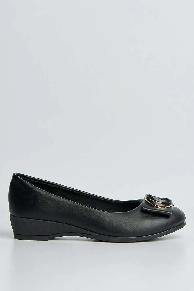 Zosia Brooch Detail Wedge Slip on Pumps in Black Matt - Image 6