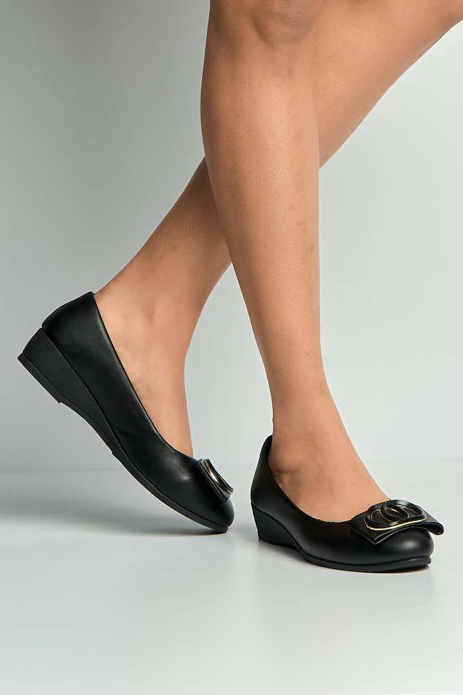 Zosia Brooch Detail Wedge Slip on Pumps in Black Patent - Image 2