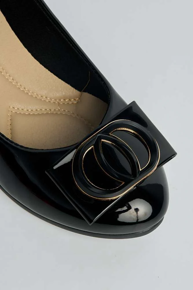 Zosia Brooch Detail Wedge Slip on Pumps in Black Patent - Image 5