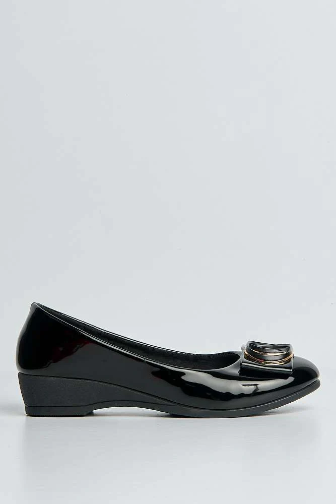 Zosia Brooch Detail Wedge Slip on Pumps in Black Patent - Image 6