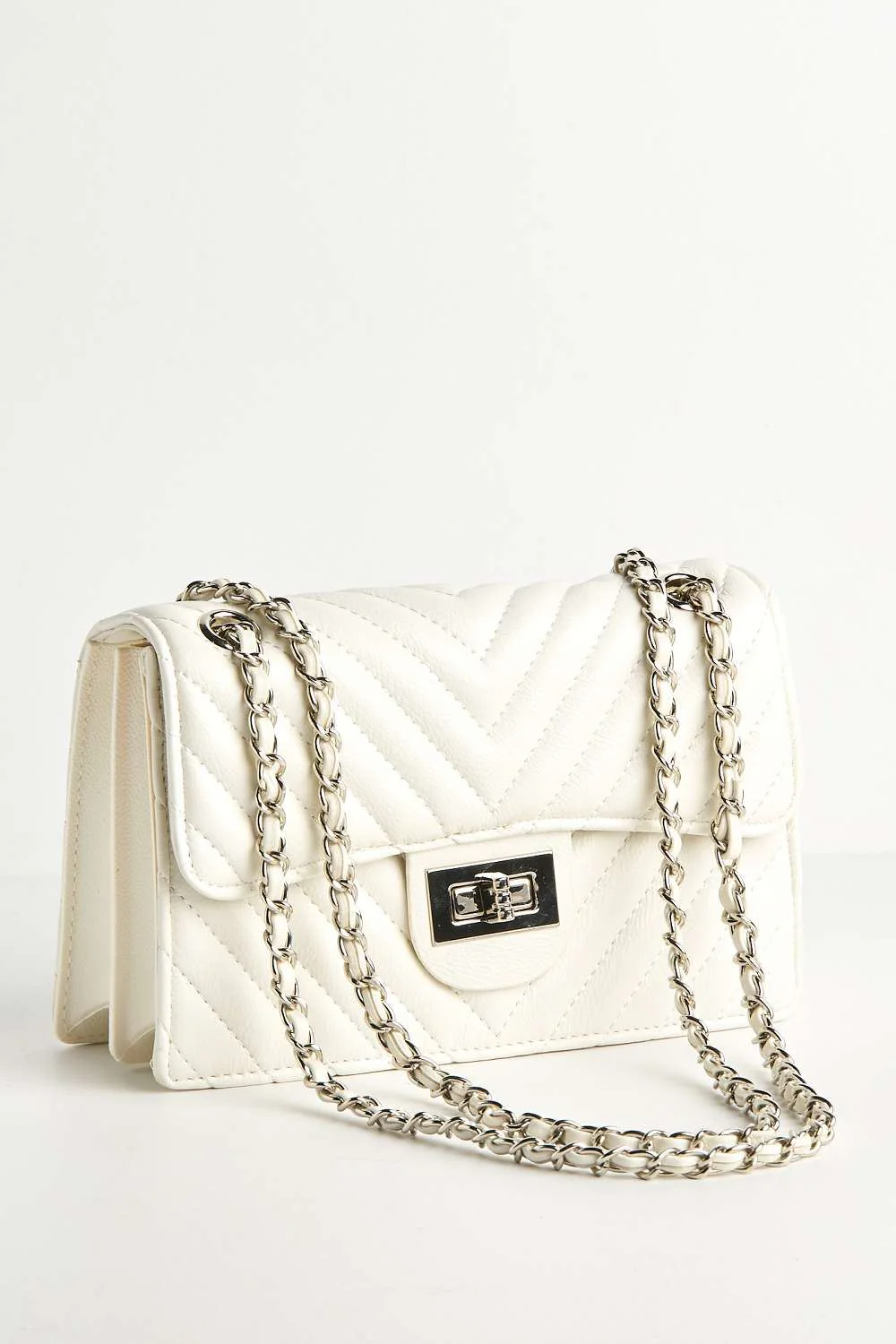 Zoya Quilted Design Top Handle Chain Bag in White